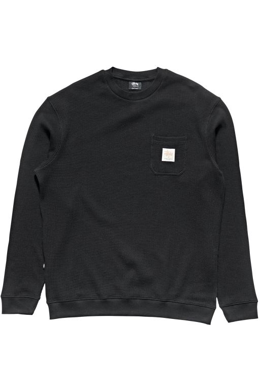 Stussy Mens Workwear Waffle Crew Sweaters Black - RXEDF0973